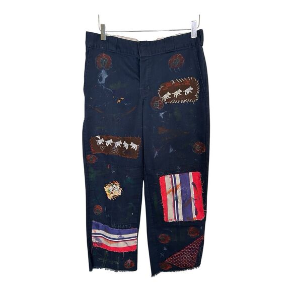 Dickies Reworked Upcycled Pants Women’s Patches Boho Ankle Length Frayed - Picture 1 of 6